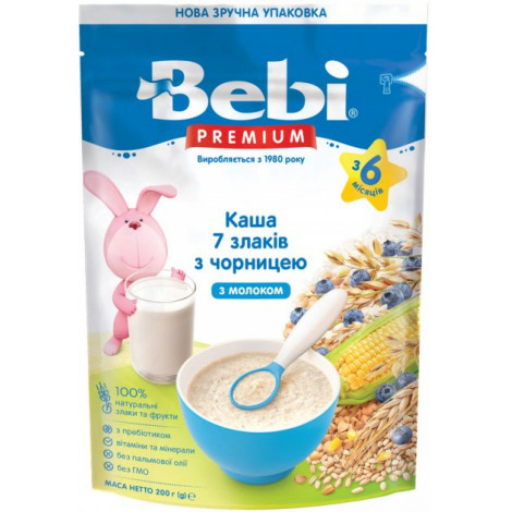 Бебi Премiум каша мол. 7злакiв з чорницею(з 6мiс) 200г