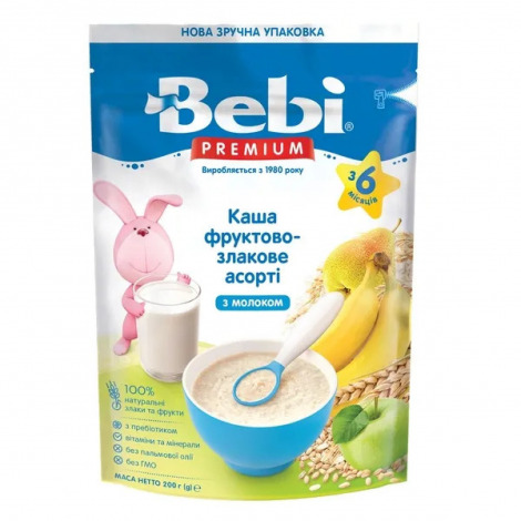 Бебi Премiум каша мол. фрукт.-злакове асортi (з 6мiс) 200г