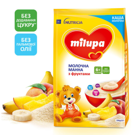 Каша "Мilupa" молочна манна з фруктами 210г з 6мicяців