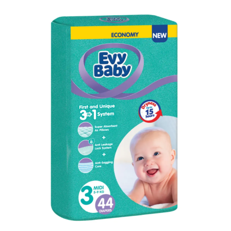 Підгузки Evy Baby Elastic 3 (5-9кг) 44шт Midi New