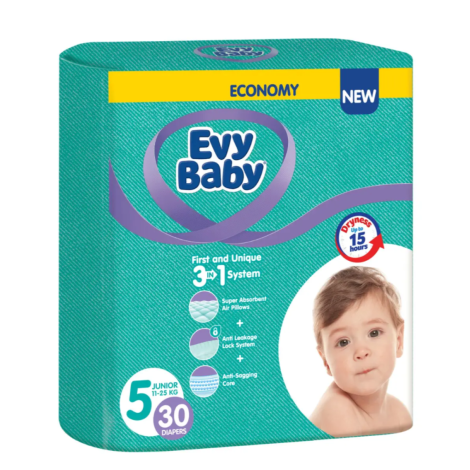 Підгузки Evy Baby Elastic 5 (11-25кг) 30шт Junior New