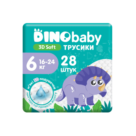 Dino Baby підгузники-трусики дитячі 3D soft 6 (16-24кг) 28шт