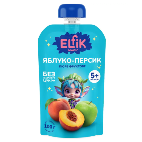 Ельфік пюре-пауч яблуко-персик 100г з 5 місяців
