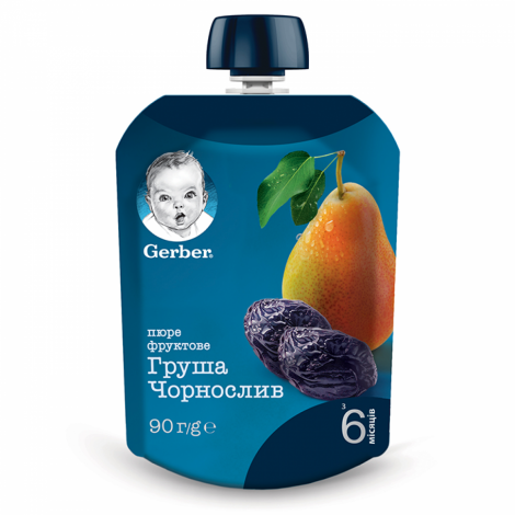 ГЕРБЕР пауч-пюре груша/чорнослив 90гр